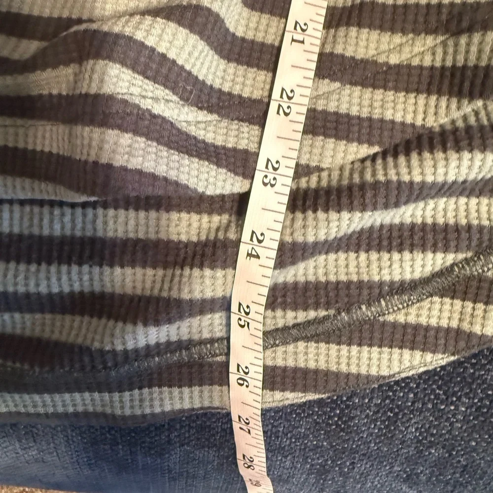 Lou & Grey Striped Cowl Neck Sweater in Sage and Charcoal